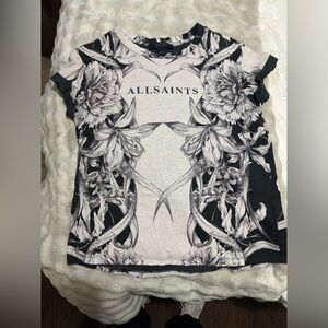 All Saints Monochrome Floral Short Sleeve Tee